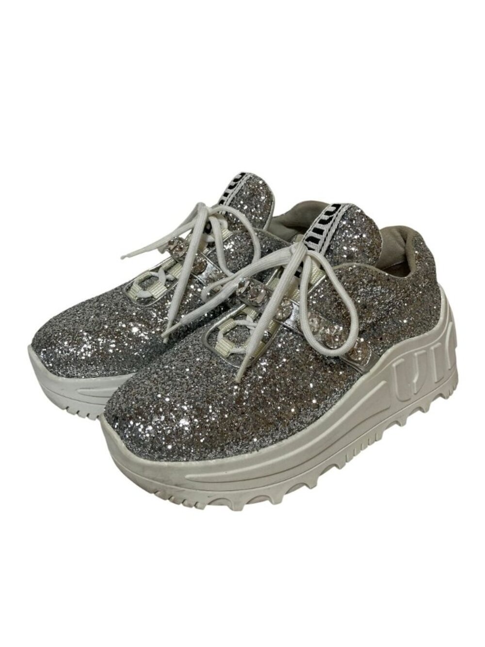 Miu Miu Glitter Platform Sneakers Silver Colored Spring Summer Fall Winter